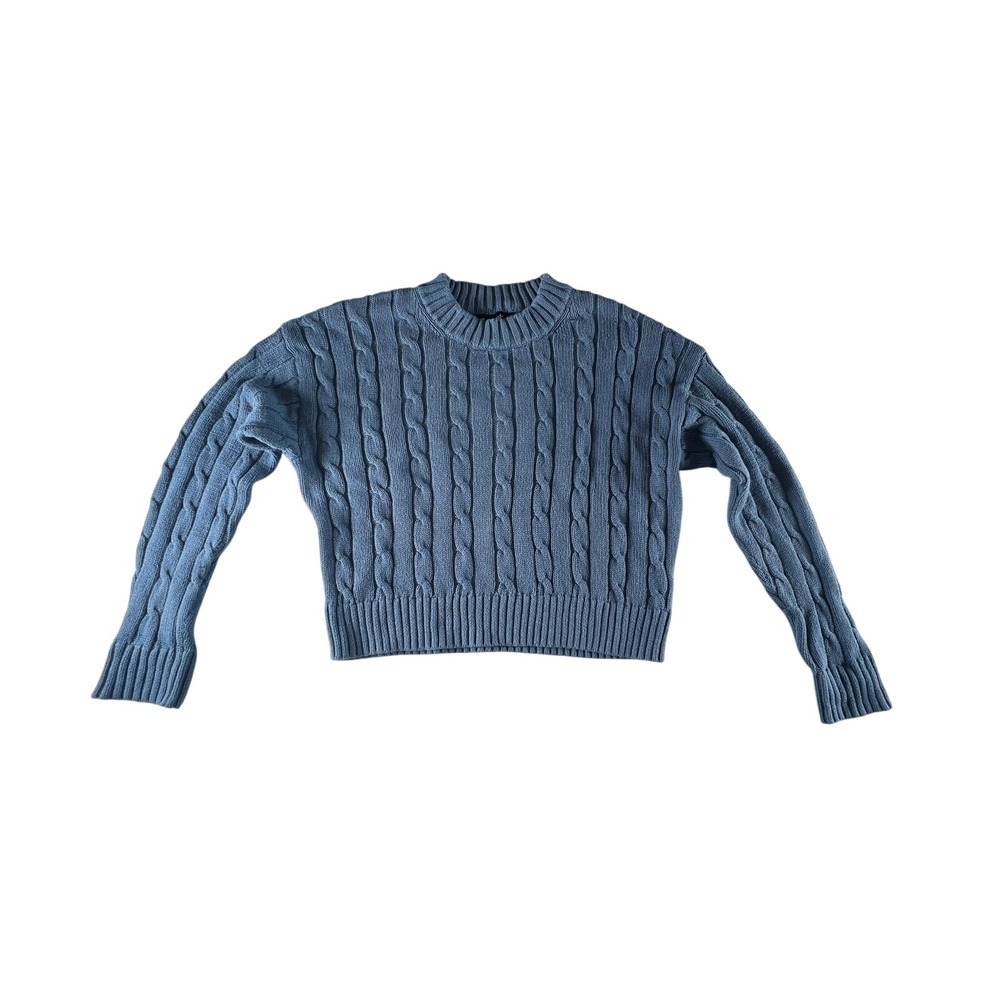 GAP Petite Cable Knit Sweater Blue‎ Crew Neck Long Sleeve Cozy Size Small
